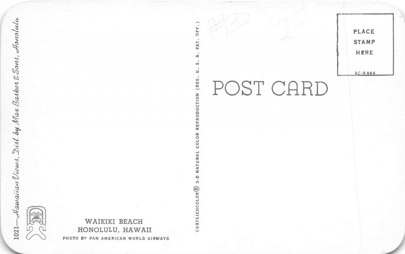 Honolulu Hawaii 1960s Postcard Waikiki Beach Boats Ocean Sand 