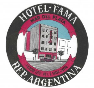 Hotel Fama, Mar Del Plata, Argentina, Hotel Label, Unused, Size: 110 mm