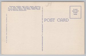 Linen~Air View Columbus Ohio & River Bridge~Vintage Postcard