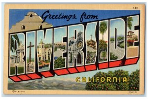 c1940 Greetings From Riverside Big Letter California CA Correspondence Postcard