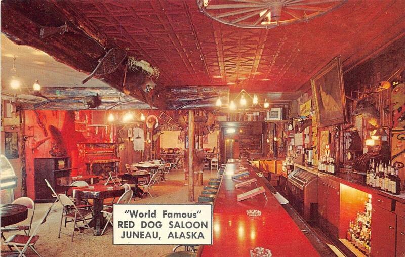 Juneau Alaska 1950s Postcard Red Dog Saloon Bar Interior