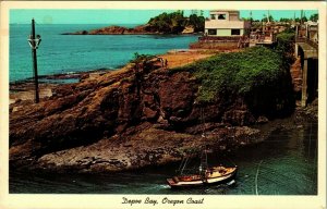 Vtg Chrome Postcard Depoe Bay Oregon OR Coast Highway 101 Boat UNP