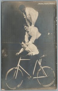 BICYCLE CIRCUS MOSHER HAYES, & MOSHER ANTIQUE REAL PHOTO POSTCARD RPPC