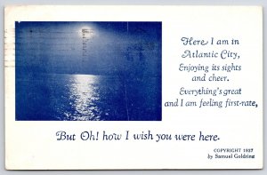 1945 Here I Am In Atlantic City New Jersey NJ Moonlight Ocean Posted Postcard