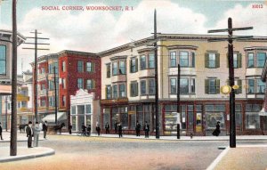 Woonsocket Rhode Island Social Corner Town Scene Vintage Postcard U1197