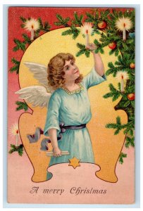 1907 Merry Christmas Angel Cherub Candle Light Christmas Tree Embossed Postcard