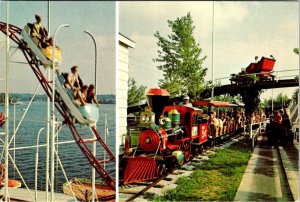 Monticello INDIANA BEACH~LAKE SHAFER  Amusement Park COASTER~TRAIN  4X6 Postcard