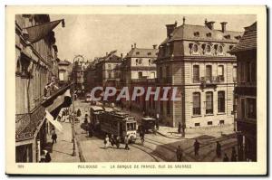 Postcard Former Bank of France Rue du Sauvage Mulhouse Tramway