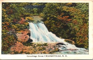 Postcard New York Greetings from Craigsville Waterfall in Fall Bridge 1931 V203