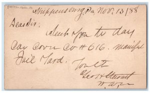 1888 Jail Message Shippensburg Pennsylvania PA Baltimore MD Postal Card