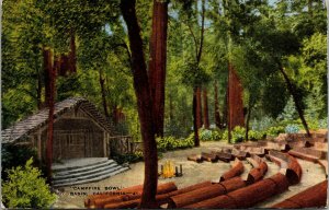 Vtg 1940s Campfire Bowl Basin Amphitheatre California CA Linen Postcard