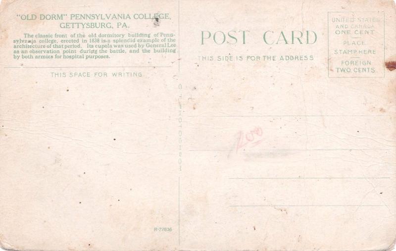 1907 Gettysburg PA College Old Dorm Gen Robert E. Lee Cupola Civil War