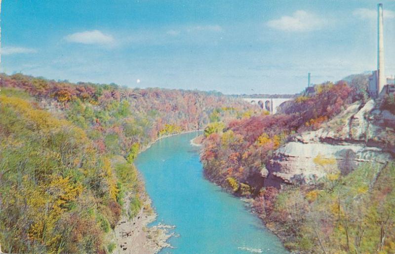 Autumn View on Genesee River near Veterans Memorial Bridge, Rochester, New York