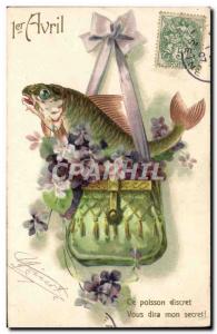 Old Postcard Fantasy Flowers fish