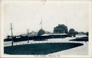 CGR Station Moncton NB New Brunswick Antique Postcard D87