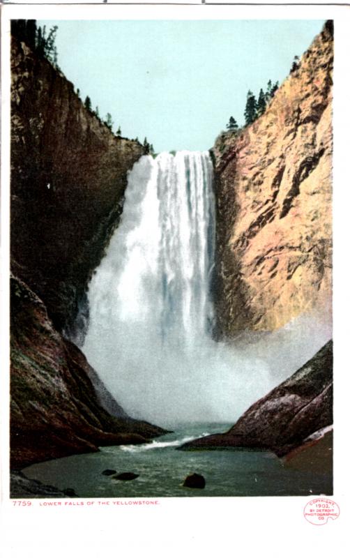 YELLOWSTONE, DETROIT PUBLISHING, LOWER FALLS (WITHOUT RAINBOW), DIVIDED BACK