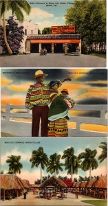 Lot of 3 Seminole Native American Musa Isle Indian Village Florida Postcards
