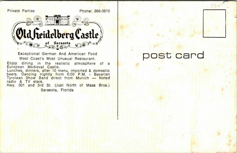 Old Heidelberg Castle Sarasota FL Florida Dining Restaurant VTG Postcard UNP 