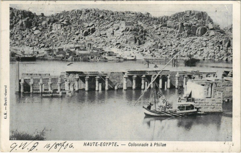 PC EGYPT, HAUTE EGYPTE, COLONNADE Ã PHILAE, Vintage Postcard (b39349)