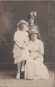 RPPC Postcard Women Funky Hats + Fancy Dresses