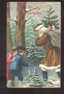 SANTA CLAUS BROWN ROBE WINTER SNOW VINTAGE CHRISTMAS POSTCARD PEORIA ILL.