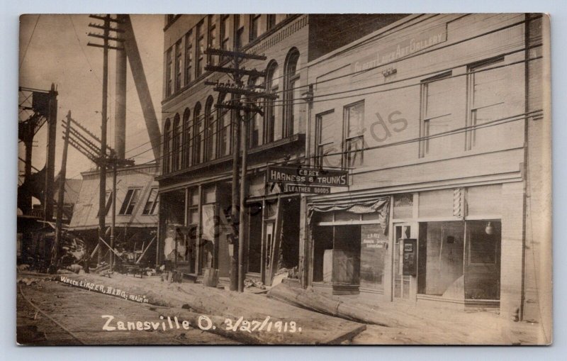 J87/ Zanesville Ohio RPPC Postcard c1913 Flood Disaster Linser Building Rex 1802