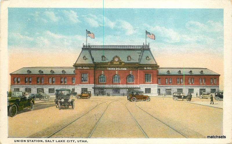 1926 Union Station SALT LAKE CITY, UTAH Souvenir CO postcard 1774 autos