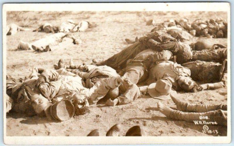 RPPC   MEXICAN BORDER WAR  Gruesome DEAD BODIES Corpses 1913 Horne Postcard<