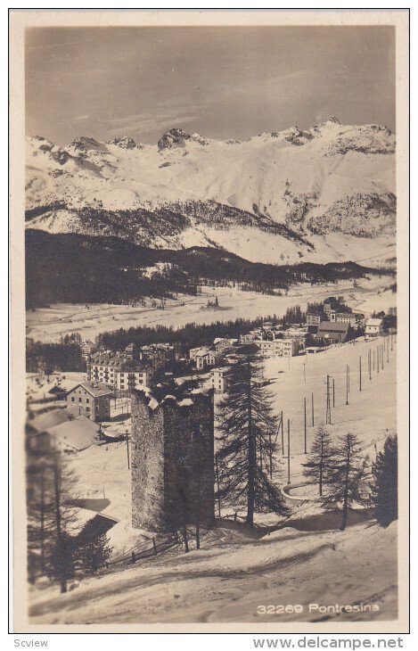 Bird's Eye View of PONTRESINA, Maloja, Graubünden, Switzerland, PU-1915