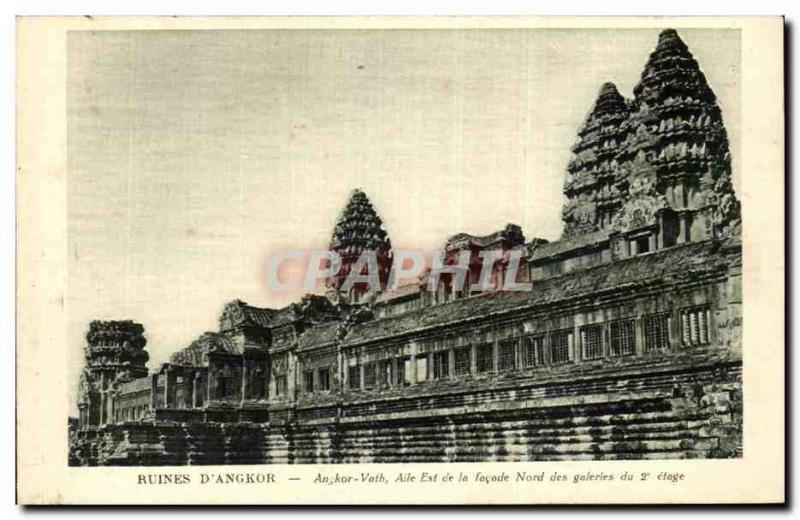 Old Postcard Ruins D & # 39Angkor Angkor Vath wing of the north façade of th...