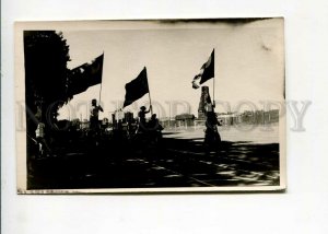 3175765 Parade AVANT-GARDE Women FLAG on MOTORCYCLE old PHOTO