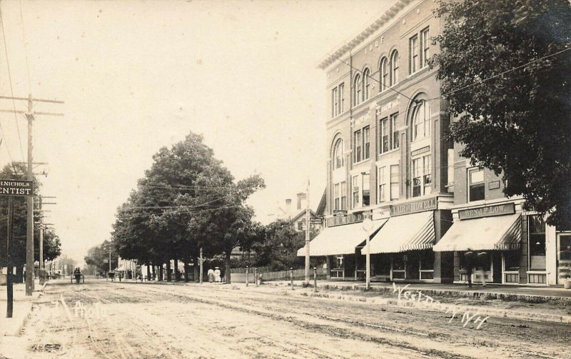 West Derry NH Dirt Street Storefronts Horse & Wagon Real Photo Postcard