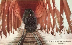 Snow Sheds Sierra Mountains So. Pacific Railroad Train Nevada Postcard c1910