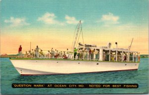 Linen Postcard Question Mark Fishing Boat at Ocean City, Maryland