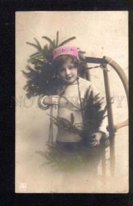 3045528 Tinted Lovely Girl Winter Sledge old PHOTO RPPC Russia