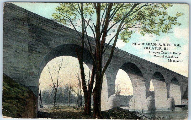 c1910s Decatur, IL New Wabash Railroad RR Bridge Largest Concrete Teich ILL A219