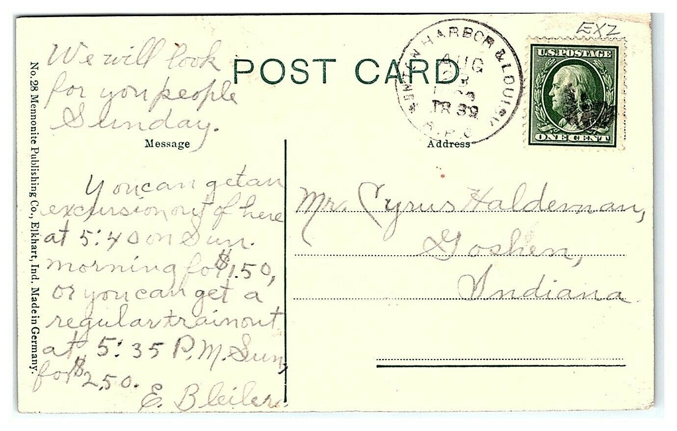 Elkhart River and Dam, Elkhart, IN HandColored Postcard *7E25 United