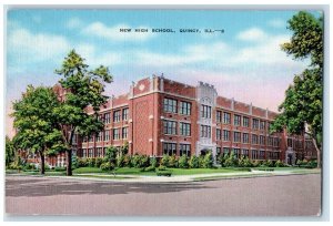 1944 New High School Building Street View Quincy Illinois IL Vintage Postcard