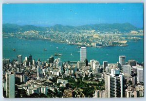 Hong Kong Postcard Panoramic View of Victoria City & Kowloon Peninsular 1975