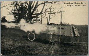 AMERICAN MOTOR CARS FIRING A BROAD SIDE ANTIQUE POSTCARD