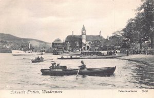 WINDERMERE CUMBRIA ENGLAND~LAKESIDE STATION-STEAMER SHIP-ROW BOAT~PHOTO POSTCARD