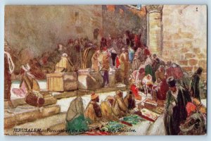 Jerusalem Israel Postcard Holy Sepulchre Church Forecourt c1910 Oilette Tuck Art