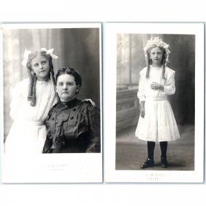 x2 LOT c1910s Celina, OH Young Mother & Child RPPC Cute Hair Little Girl PC A146