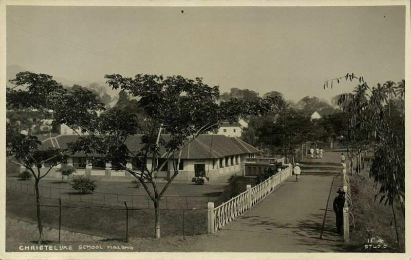 indonesia, JAVA MALANG, Christelijke School (1920s) RPPC Postcard 