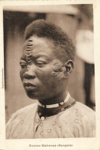 belgian congo, Native Makanza Bangala Woman, Facial Scarification 1930s Postcard