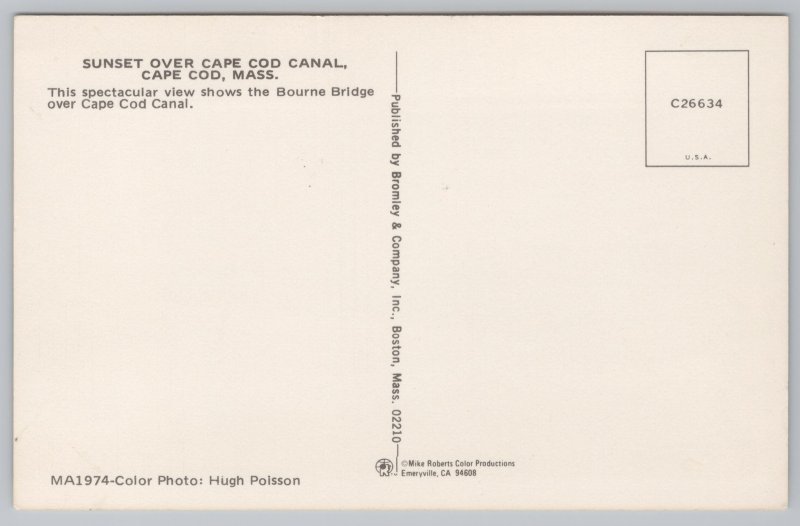 Cape Cod Massachusetts~Sunset over Cape Cod Canal~Bourne Bridge~1960s Pc