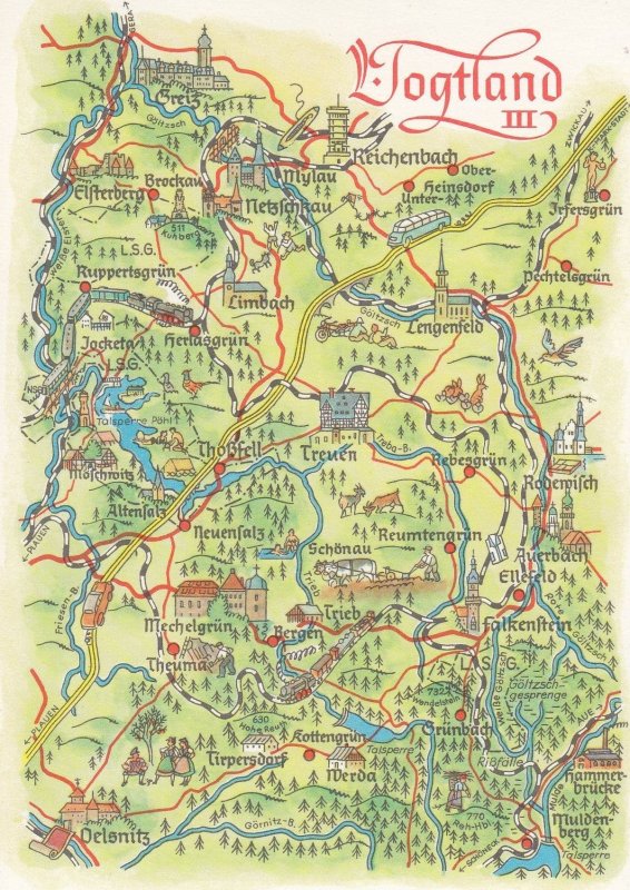 Vogtland Vogtlandkreis Near Zoo Mechelgrun Rebesgrun Saxony German Karte Map ...