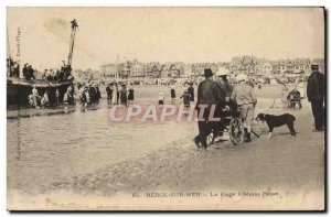 Old Postcard The Berck Beach at low tide