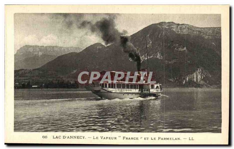 Lac d & # 39Annecy Old Postcard Steam France and Parmelan