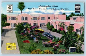 1951 Hollywood California Vintage Postcard Harrington Motel Building Aerial View